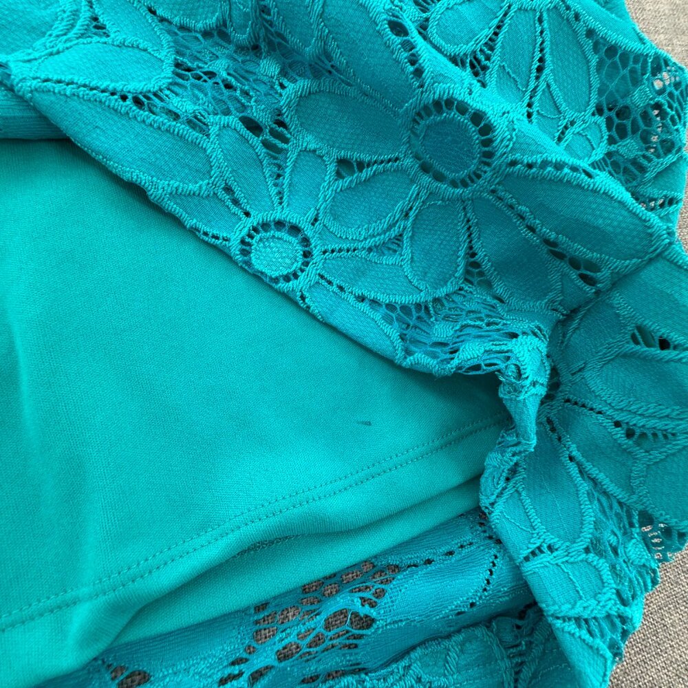 TIANA‎ Sheath Dress Floral Scoop Neck Short SleeveTurquoise Lined Large - Picture 8 of 15